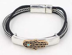 Retro Hand Pendant Leather Chain Bracelet - Silver
