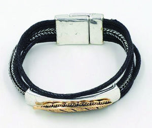 Retro Leather Metal Pendant Magnetic Bracelet - Silver