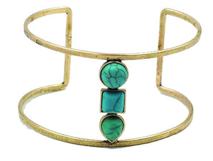 Retro Antique Gold Plated Turquise Metal Cuff Bangle