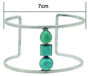 Retro Antique Silver Plated Turquise Metal Cuff Bangle