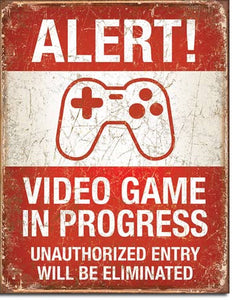 Alert! Video Games Retro Tin Sign