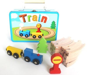 Wooden Train Set in Carry Box